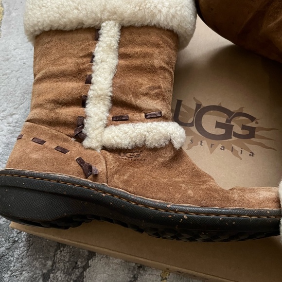UGG AUSTRALIA ELIJO Chestnut Brown Shearling Suede Boots - Picture 4 of 5